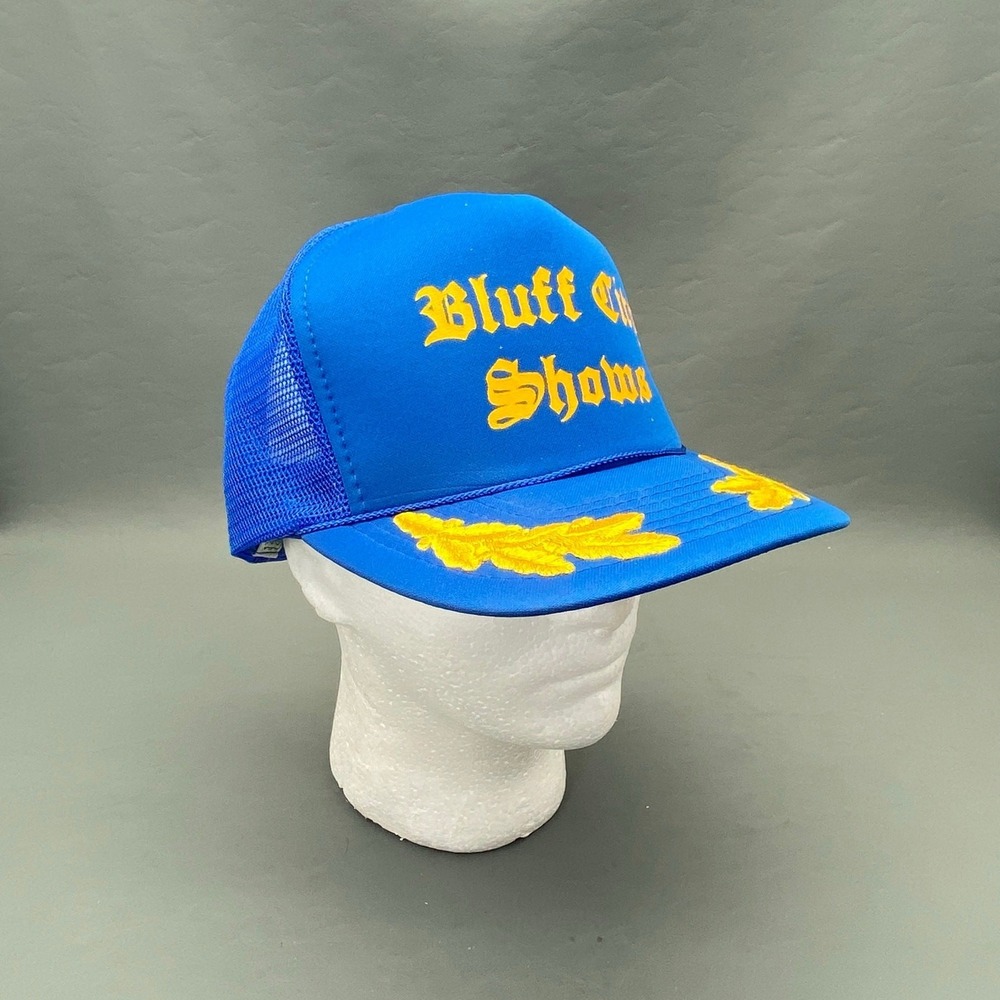 Vintage Bluff City Shows Trucker Hat Snapback Cap Blue‎ Scrambled Eggs Foam